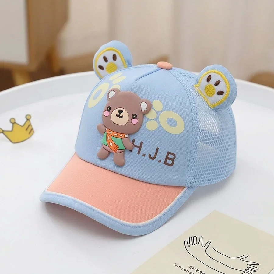 Bear Cute Summer Hats with Breathable Rear Mesh Caps for Boys and Girls